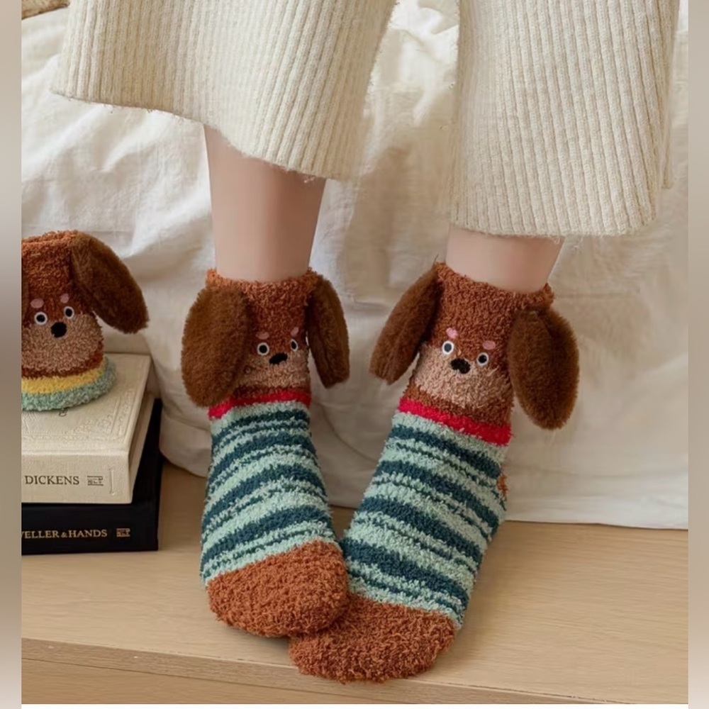 New Cozy Brown and Blue Striped Puppy Dog Socks